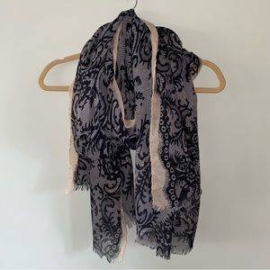 Nicole Marciano Lightweight Tan and Black Screen printed Lace Scarf